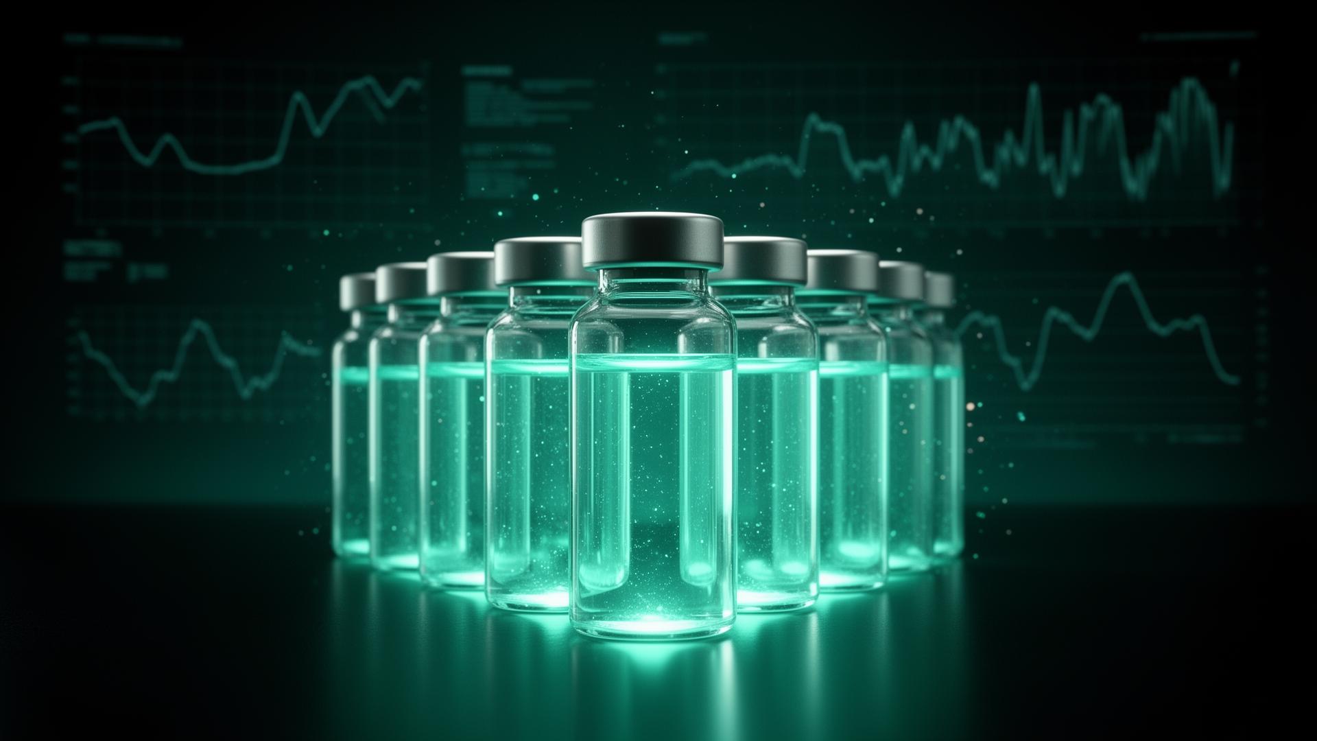 Glowing GLP-1 medication vials with biometric data